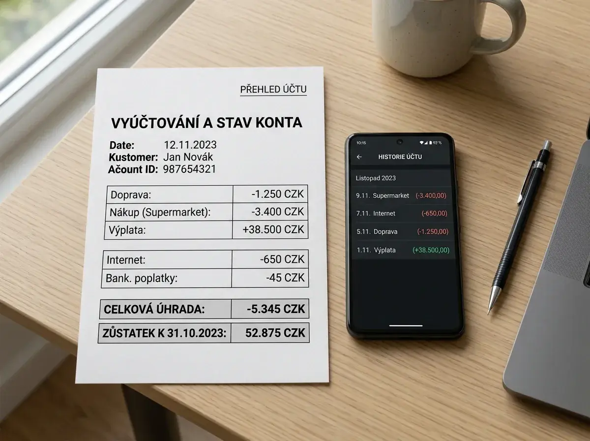 Doklady k reklamaci: detail vyúčtování operátora a stav herního konta