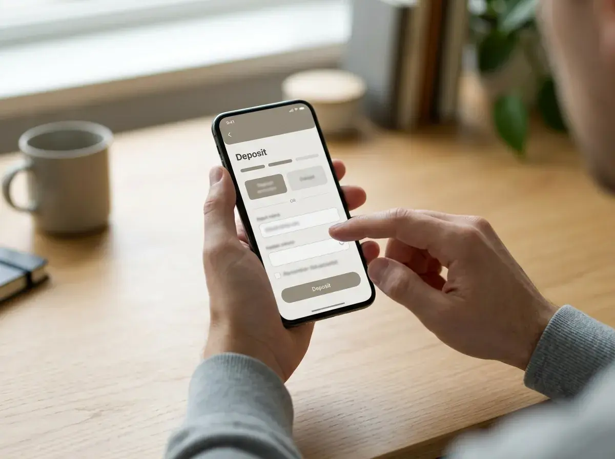 Postup mobilního vkladu u casina Luckybet na displeji telefonu
