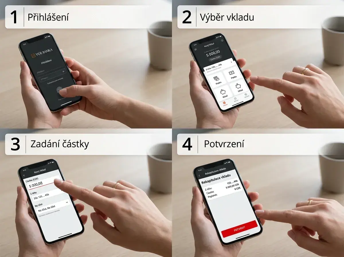 Postup mobilního vkladu u Maxy krok za krokem na displeji telefonu