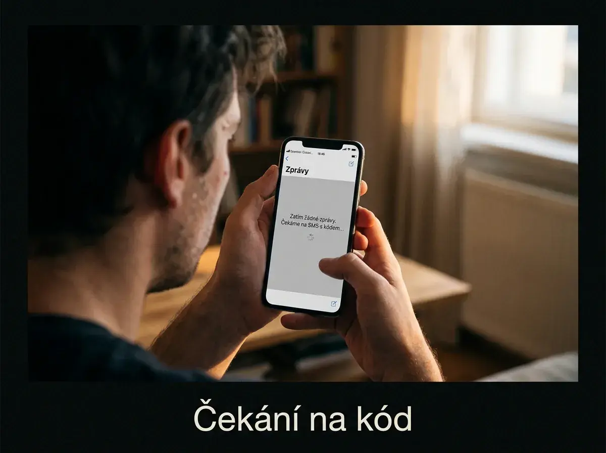 Čekání na potvrzovací SMS kód pro vklad do casina na obrazovce telefonu