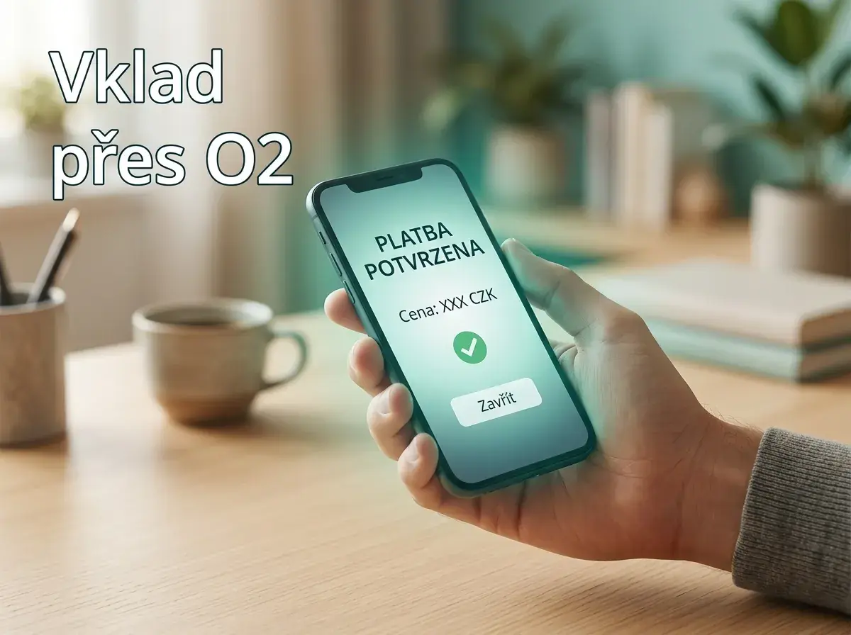Mobilní vklad do casina přes operátora O2 na obrazovce telefonu