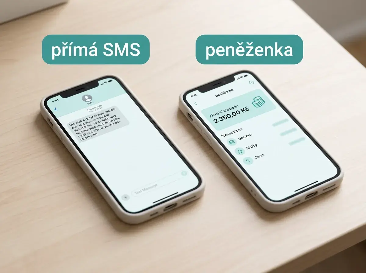Srovnání přímé SMS a peněženky podle rychlosti, flexibility a stropů