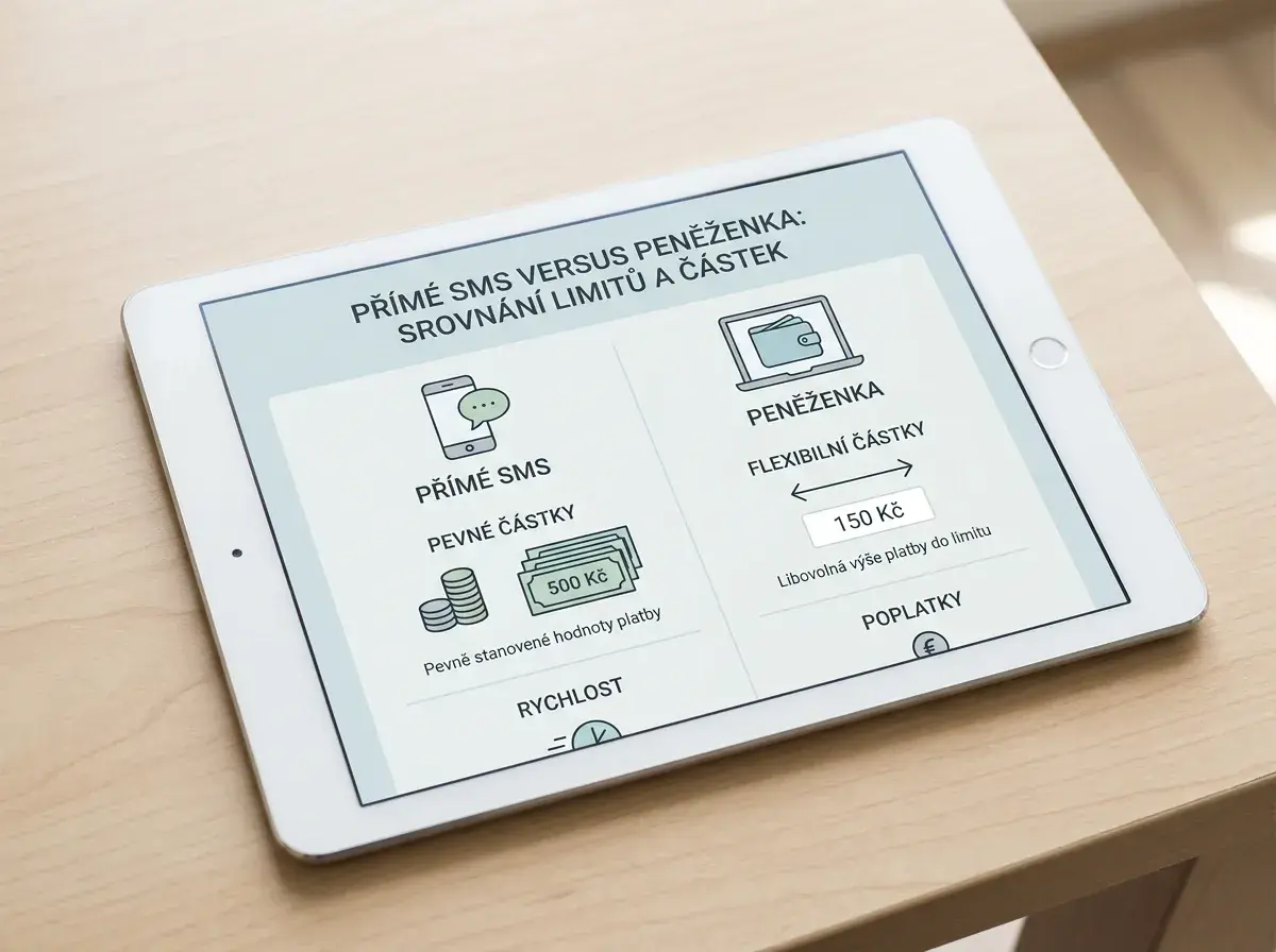 Srovnání přímé SMS a peněženky podle limitů a flexibility částek