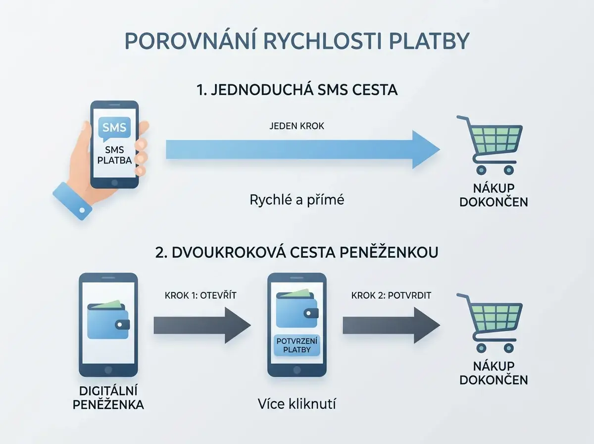 Rozdíl v rychlosti připsání mezi přímou SMS a peněženkou NeteraPay