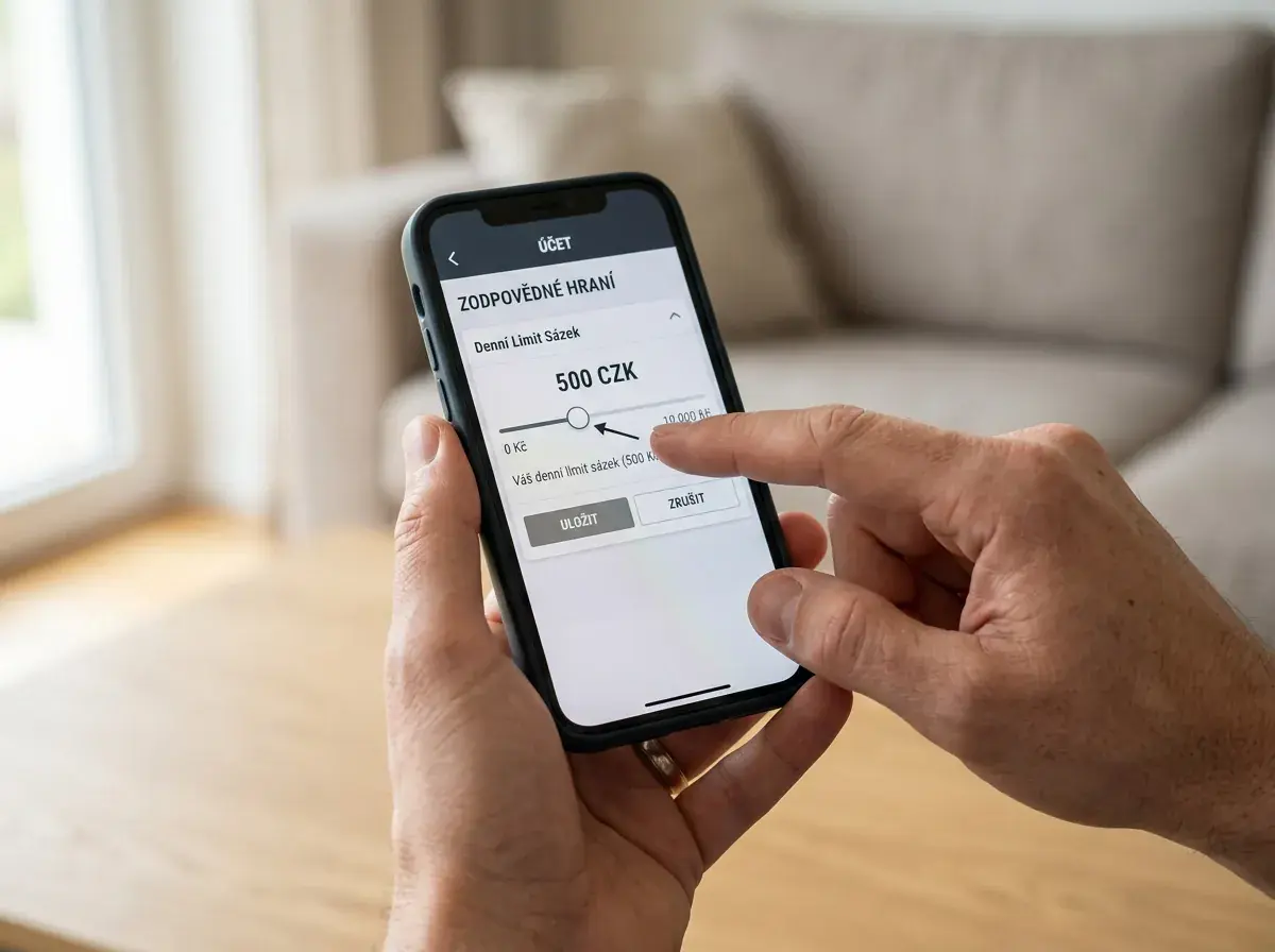 Hráč nastavuje v herním účtu na mobilu sebeomezující denní limit vkladu jako nástroj kontroly útraty