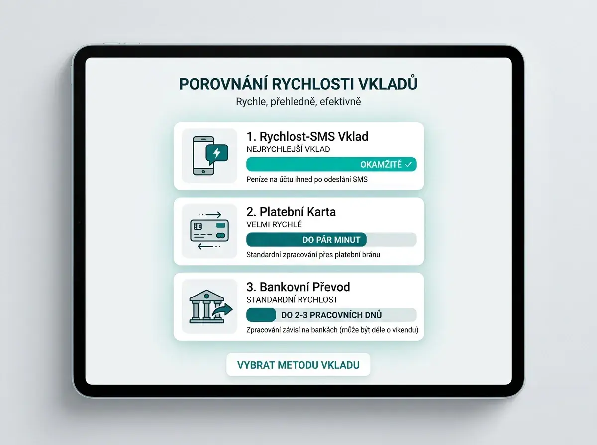 Srovnání rychlosti SMS vkladu s platbou kartou a bankovním převodem