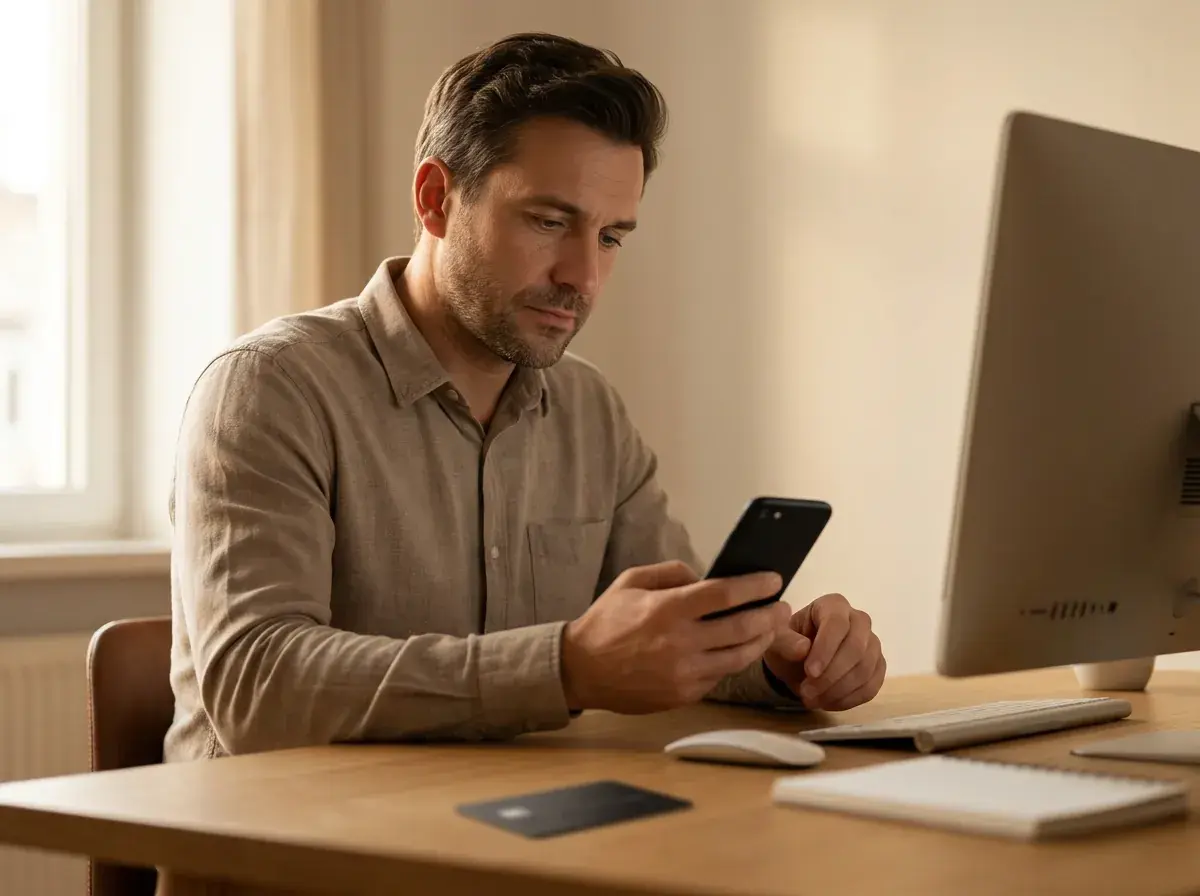 Hráč zvažuje u mobilního telefonu, zda pro vklad zvolit rychlou SMS, nebo platbu kartou