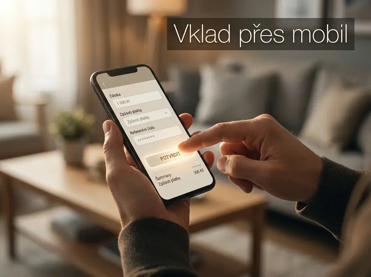 Hráč potvrzuje mobilní vklad do casina SYNOT TIP na chytrém telefonu