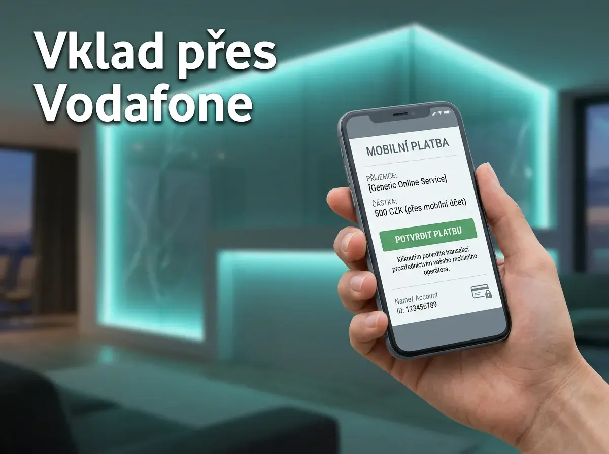Mobilní vklad do casina přes operátora Vodafone na obrazovce telefonu